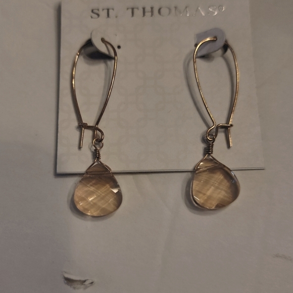 st thomas Jewelry - St. Thomas Champagne Color Teardrop Fauceted Glass Dangle Earrings